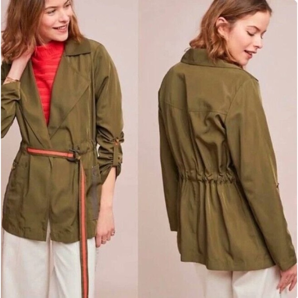 Anthropologie Gisborne Obi Army Green Anorak Utility Coat sz S - missing belt